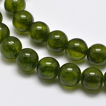 Natural Green Jade Dyed Round Beads Strands, Dark Olive Green, 10mm, Hole: 1mm, 42pcs/strand, 15.5 inch