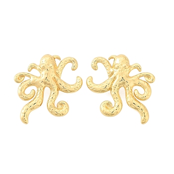 304 Stainless Steel Stud Earrings for Women, Golden, Octopus, 36x33mm