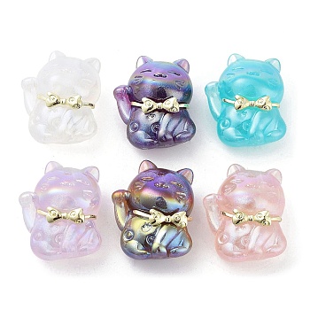 Iridescent Plating Acrylic Beads, with Alloy Findings, Cat, Mixed Color, 35x28.5x19.5mm, Hole: 1.6mm