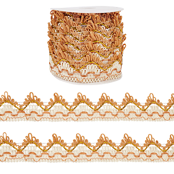 Wavy Edge Polyester Curtain Lace Trim, Tassel Fringe Lace Ribbon, with Plastic Spool, Sienna, 1-5/8 inch(42mm), about 13.67 Yards(12.5m)/Roll