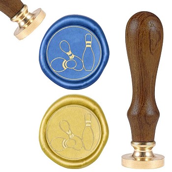 DIY Scrapbook, Brass Wax Seal Stamp and Wood Handle Sets, Bowling, Golden, 8.9x2.5cm, Stamps: 25x14.5mm