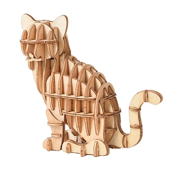 Cat DIY Wooden Assembly Animal Toys Kits for Boys and Girls, 3D Puzzle Model for Kids, Children Intelligence Toys, Wheat, 25.5x17.5cm