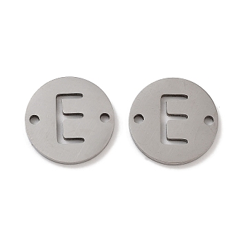 201 Stainless Steel Hollow Flat Round Links, Letter Connector Charms, Stainless Steel Color, Letter E, 12x1mm, Hole: 1.2mm