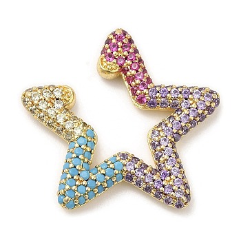 Colorful Rhinestone Star Cuff Earrings, Rack Plating Brass No Piercing Earrings for Women, Lead Free & Cadmium Free, Real 18K Gold Plated, 24x25x3mm