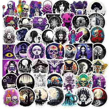 50Pcs 50 Styles Gothic Theme 3D PVC Adhesive Waterproof Stickers Set, for Kid's Art Craft, Bottle, Luggage Decor, Mixed Color, 46~80x36~49mm, 1pc/style