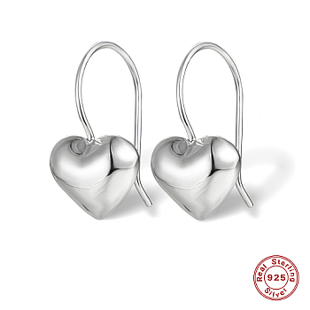 Rhodium Plated 925 Sterling Silver Dangle Earrings, Heart, Platinum, 21x11mm