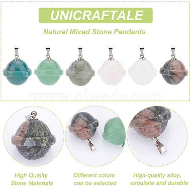 Unicraftale 6Pcs 6 Styles Natural Mixed Stone Pendants(FIND-UN0001-38)-5