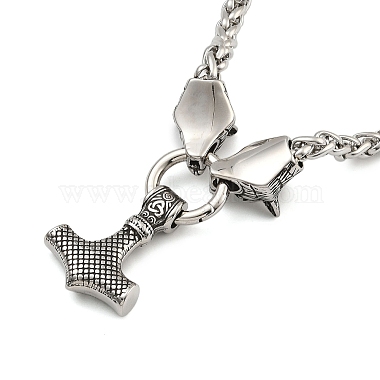 304 Collier avec pendentif en acier inoxydable en forme de tête de loup et de marteau de Thor Viking Mjolnir pour homme(NJEW-K278-05AS)-5