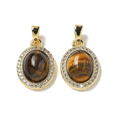 Real 18K Gold Plated Clear Oval Tiger Eye Pendants