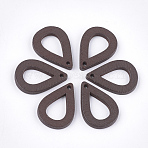 Painted Poplar Wood Pendants, teardrop, Coconut Brown, 25x17x2.5mm, Hole: 1.8mm(WOOD-T021-08C)