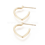 Brass Stud Earrings, Long-Lasting Plated, Heart, Real 18K Gold Plated, 15.5x15x2mm, Pin: 0.7mm(EJEW-F245-01G)