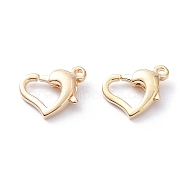 Rack Plating Brass Lobster Claw Clasps, Long-Lasting Plated, Heart, Real 18K Gold Plated, 9x12x3.2mm, Hole: 1.1mm(KK-A183-05G)