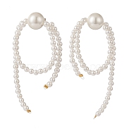 Shell Pearl Round Beaded Tassel Dangle Stud Earrings, 304 Stainless Steel Wire Wrapped Long Drop Earrings for Women, White, 65x34x10mm, Pin: 0.7mm(EJEW-TA00165)