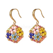 MIYUKI Round Rocailles Beads, Japanese Seed Beads Dangle Earrings, Opaque Colours Luster, Brass Earring Hooks, Colorful, 33mm, Pin: 0.8mm(EJEW-JE04761)