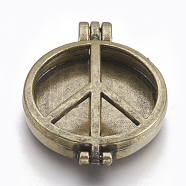 Alloy Hollow Diffuser Locket Pendants, Peace Sign, Antique Bronze, 43.5x32.5x8.5mm, Hole: 5.5x3.5mm, inner measure 30mm(PALLOY-S174-01C)