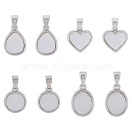 8Pcs 4 Styles Natural Freshwater Shell Charms, with Brass Findings, Flat Round & Teardrop & Heart & Oval, Platinum, 12~14.5x9.5~11.5x3mm, Hole: 4.5~5x2~3mm, 2pcs/style(KK-DC0003-26)
