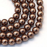 Baking Painted Pearlized Glass Pearl Round Bead Strands, Saddle Brown, 8~9mm, Hole: 1mm, about 100~105pcs/strand, 31.4 inch(HY-Q330-8mm-52)