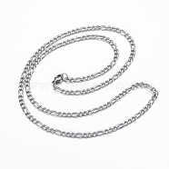 304 Stainless Steel Figaro Chain Necklaces, with Lobster Claw Clasps, Stainless Steel Color, 23.62 inch(60cm), 3.5x1mm(NJEW-H445-17P)