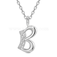 SHEGRACE Rhodium Plated 925 Sterling Silver Initial Pendant Necklaces, with Grade AAA Cubic Zirconia and Cable Chains, Platinum, Letter.B, 15.74 inch(40cm)(JN898A)