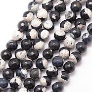 Natural Fire Crackle Agate Bead Strands, Round, Grade A, Faceted, Dyed & Heated, Black, 6mm, Hole: 1mm, about 61pcs/strand, 15 inch(G-K166-06F-6mm-04)