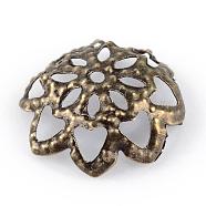 Iron Fancy Bead Caps, Flower, Nickel Free, Antique Bronze, 10x4mm, Hole: 1mm(IFIN-ZX1173-AB-NF)