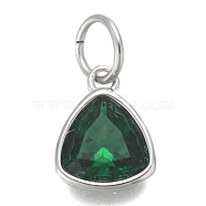 304 Stainless Steel Cubic Zirconia Pendant, Triangle, Stainless Steel Color, Teal, 12.5x9.5x5mm, Hole: 5mm(ZIRC-P080-B12)