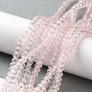 Glass Beads Strands, Faceted, Rondelle, Pink, 3.5x3mm, Hole: 0.4mm, about 113~115pcs/strand, 32~33cm(EGLA-A034-T3mm-D22)