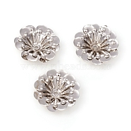 Multi-Petal Brass Bead Caps, Long-Lasting Plated, Flower, Platinum, 16x5mm, Hole: 0.9mm(KK-I669-14P)