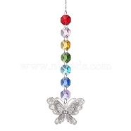 Glass Octagon Beaded Hanging Ornaments, Brass Charm for Home Outdoor Decoration, Butterfly, 265mm(HJEW-JM01760-05)