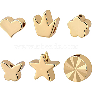 90Pcs 6 Style Brass Beads, Long-plating, Mix Shaped, Real 14K Gold Plated, 15pcs/style(KK-BC0007-54)