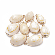 Cowrie Shell Pendants, with Golden Tone Brass Findings, Cowrie Shell, Seashell Color, 23~30x13~19x10~13mm, Hole: 1.5mm(X-SSHEL-T004-02)