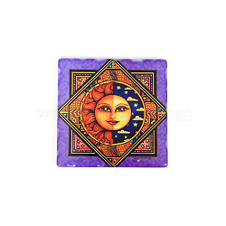 Porcelain Cup Mats, Hot Pads Heat Resistant, Square with Sun Moon Art Pattern, Medium Purple, 93.5x93.5mm(PORC-PW0001-079B)