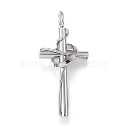 304 Stainless Steel Pendants, Cross with Circle, Stainless Steel Color, 36x17x10mm, Hole: 4x2.5mm(STAS-H330-40P)