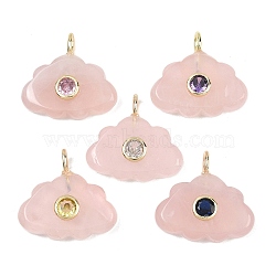 Natural Rose Quartz Pendants, Cloud Charms, with Brass Pave ubic Zirconia Findings, Golden, 23.5x25~25.5x6.5~7.5mm, Hole: 4.5x3mm(GG-CBA5B00-01G-04)