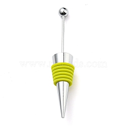 Beadable Wine Stoppers, Alloy & Silicone Wine Saver Bottle Stopper, Cone, Green Yellow, 115x20mm(FIND-G060-01C)
