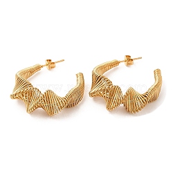 304 Stainless Steel C-shape Stud Earrings, Wire Wrap Half Hoop Earrings for Women, Real 18K Gold Plated, 36x31x11.5mm(EJEW-M221-10G)