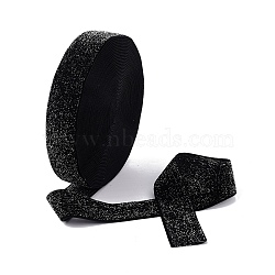 10 Yards Polyester Velvet Ribbon, Silver Glitter Ribbon, for DIY Jewelry Making, Black, 1 inch(25~26mm)(OCOR-C004-05D)