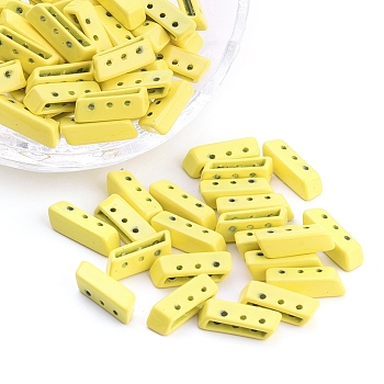 Spray Painted Alloy Multi-Strand Links, For Tile Elastic Bracelets Making, Rectangle, Yellow, 5x14x4mm, Hole: 1mm