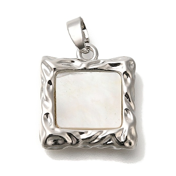 Brass Shell Pendants, Square, Platinum, 18x16x3.5mm, Hole: 5x2.3mm