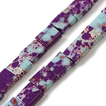 Synthetic Imperial Jasper Beads Strands, 2-Hole, Rectangle, Purple, 5.5~6x5x2.5mm, Hole: 0.9mm, about 69~70pcs/strand, 15.12~15.2 inch(38.4~38.6cm)