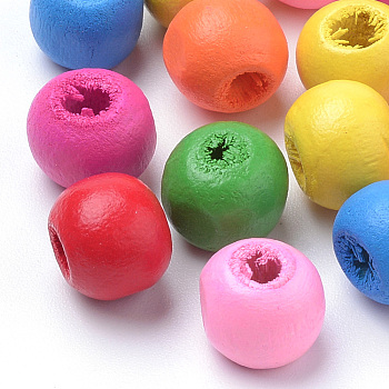 Natural Wood Beads, Spray Painted, Round, Lead Free, Mixed Color, 5~5.5x4mm, Hole: 1.5mm, about 12500pcs/500g
