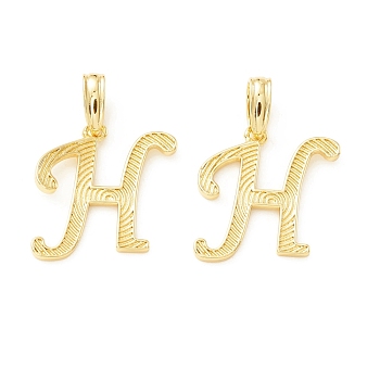 Rack Plating Eco-Friendly Brass Letter Pendants, Real 18K Gold Long-Lasting Plated, Cadmium Free & Lead Free, Letter.H, 19.5x18x1.4mm, Hole: 6.5x3.3mm
