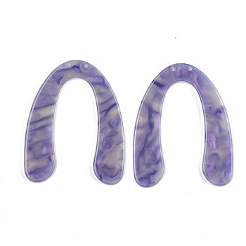 Cellulose Acetate(Resin) Big Pendants, U Shape, Medium Purple, 52x42x2.5mm, Hole: 1.4mm
