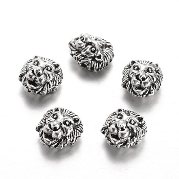Tibetan Style Alloy Beads, Lion, Antique Silver, 13x12x8mm, Hole: 1.5mm
