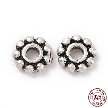 925 Sterling Silver Bead Caps, Multi-petal, Antique Silver, 5x1mm, Hole: 1.5mm, about 60Pcs/10g