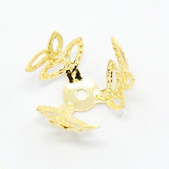 3-Petal Brass Flower Bead Caps, Fancy Bead Caps, Golden, 6.5x10mm, Hole: 1mm