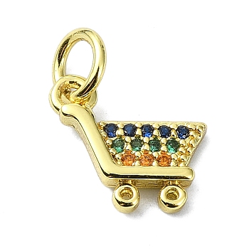Brass Micro Pave Colorful Cubic Zirconia Pendants, Trolley, Real 18K Gold Plated, 10x10x1.5mm