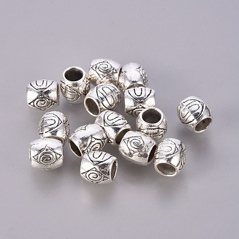 Tibetan Style Alloy European Beads, Lead Free & Cadmium Free, Barrel, Antique Silver, 8x8mm, Hole: 5mm