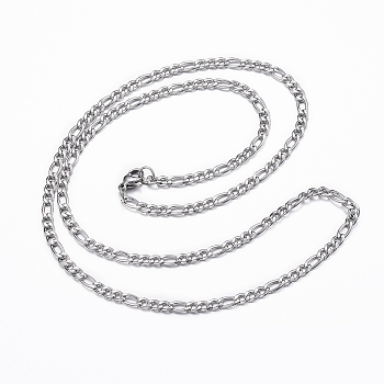 304 Stainless Steel Figaro Chain Necklaces, with Lobster Claw Clasps, Stainless Steel Color, 23.62 inch(60cm), 3.5x1mm