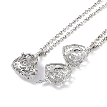 Brass Rhinestone Pendant Necklaces, Iron Rolo Chains, Heart, Platinum, 32.09 inch(81.5cm), Pendant: 33x28mm